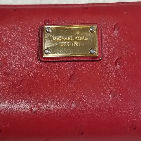 Michael Kors Ostrich Leather Wallet Wristlet Red - Picture 2 of 5